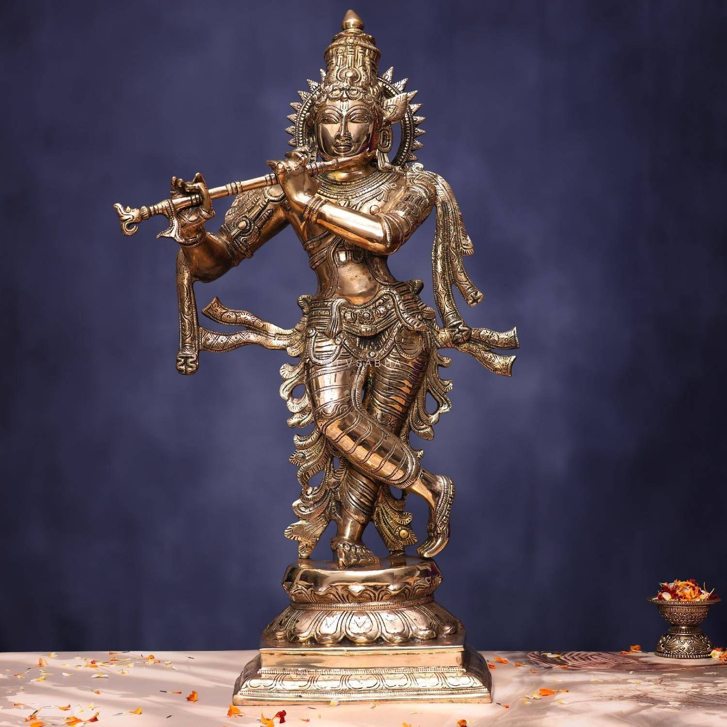 Antique Brass Krishna Idol For Home And Decor
