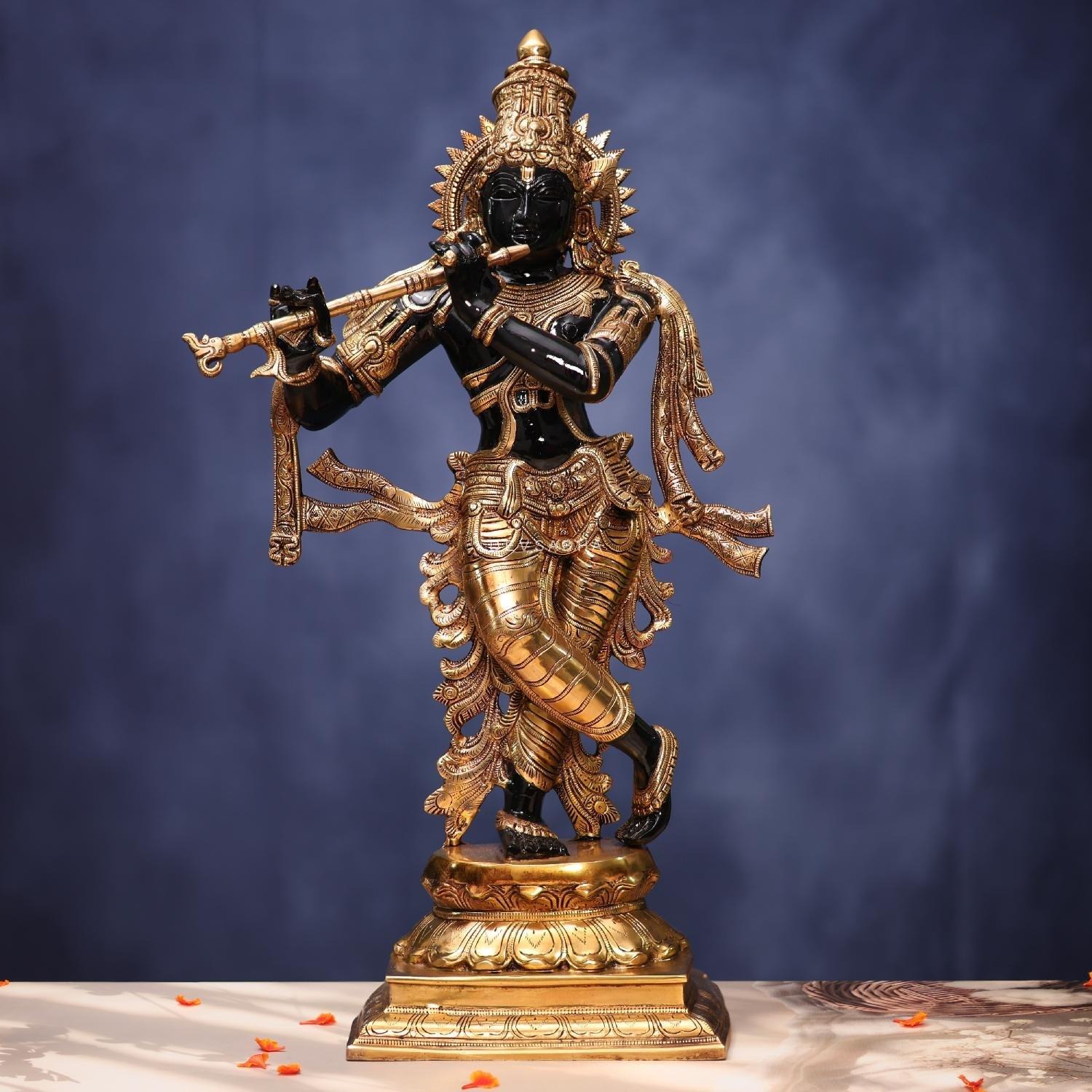 Brass Black Krishna Idol