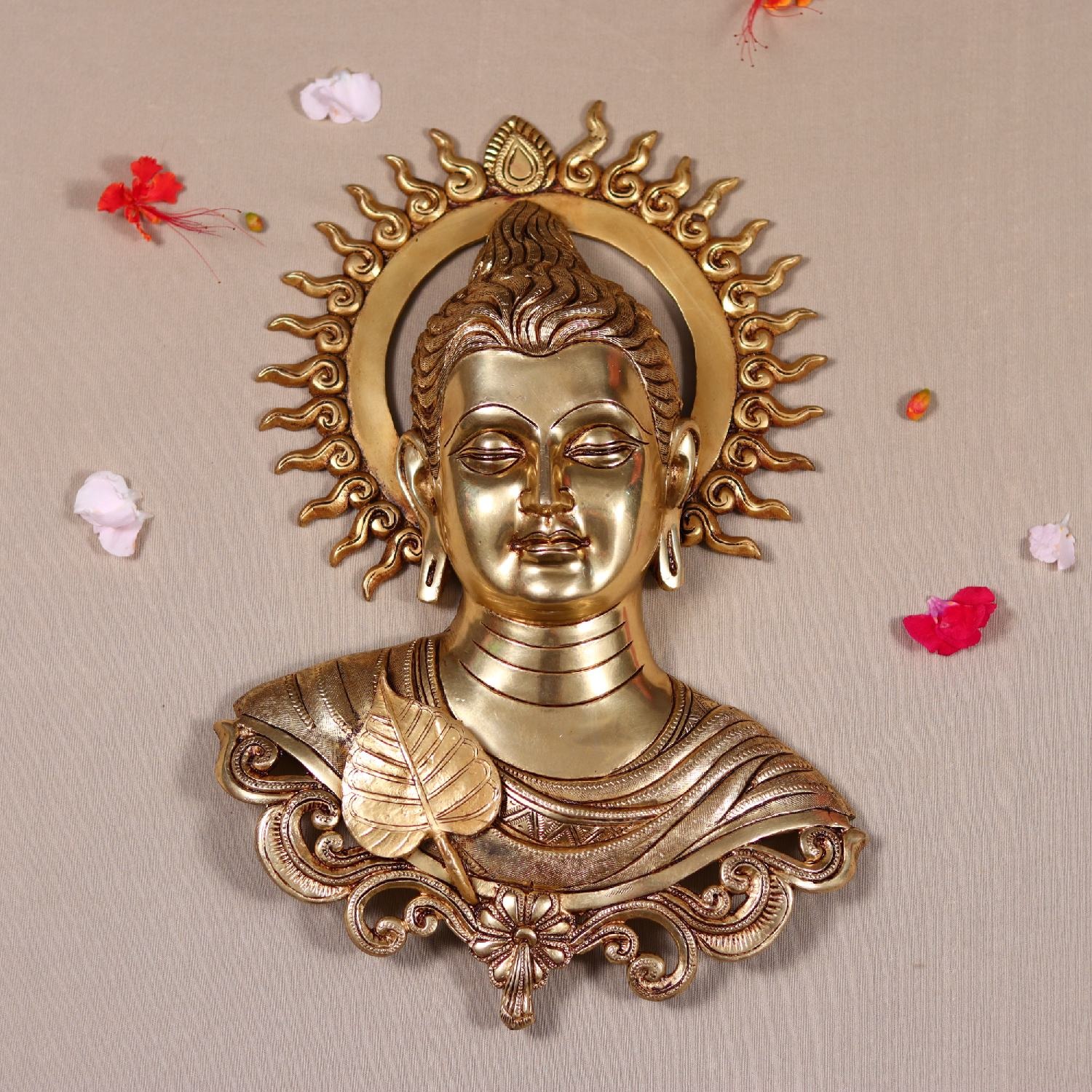 Brass Lord Buddha Bust Wall Hanging
