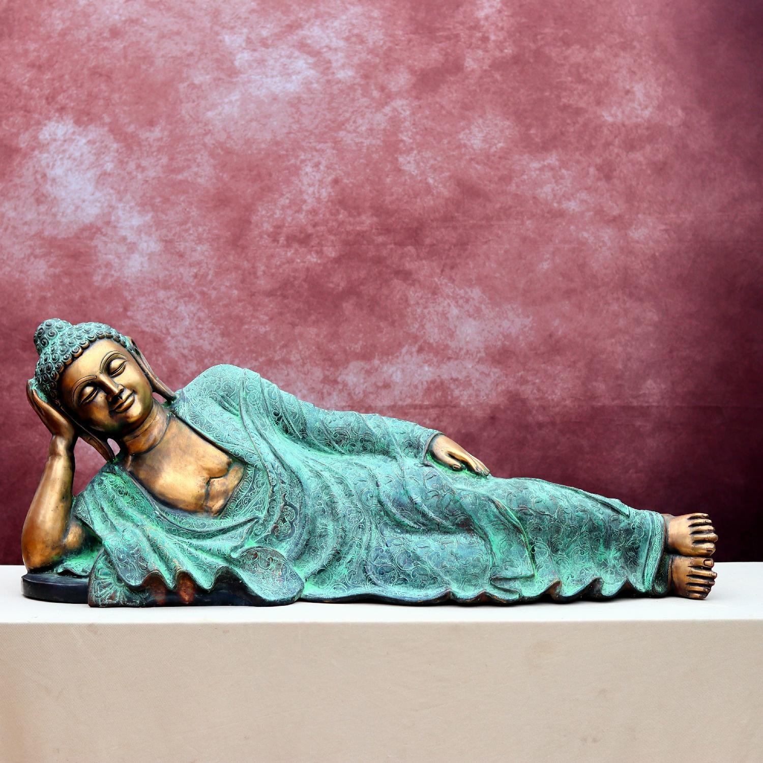 Large Size Reclining Brass Buddha Statue