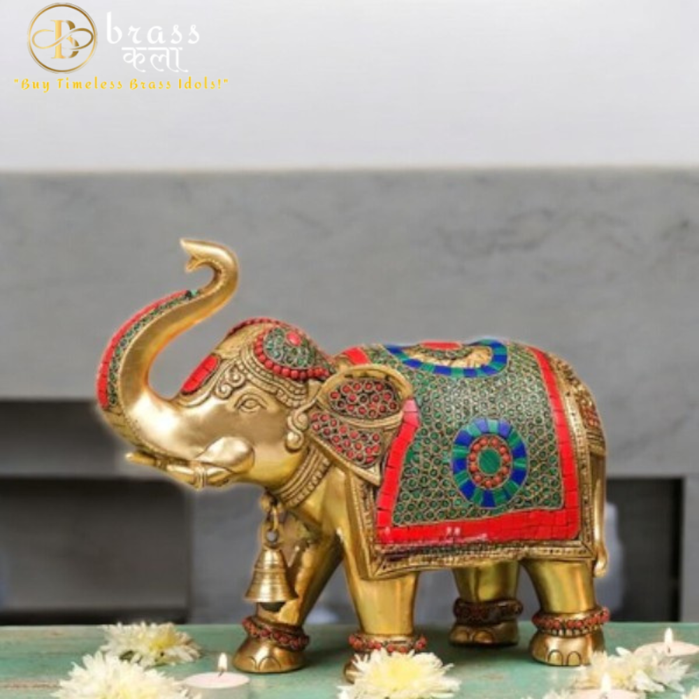 Brass Maharaja Elephant Showpiece for Décor in Stonework