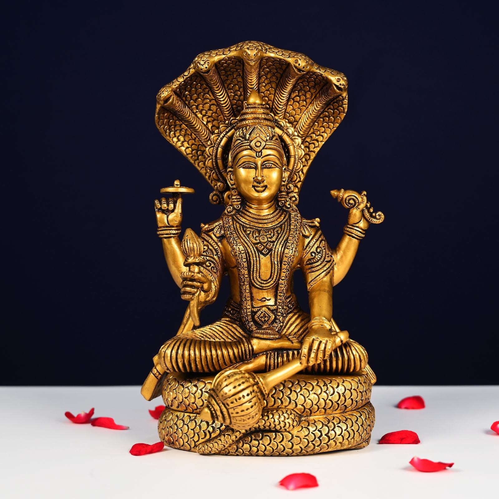 Brass Vishnu Narayan Murti Sitting On Shesnaga