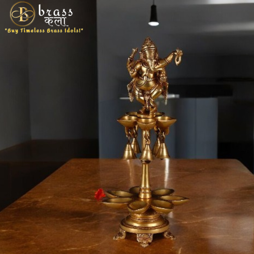 Brass Dancing Ganesha Diya With Bell