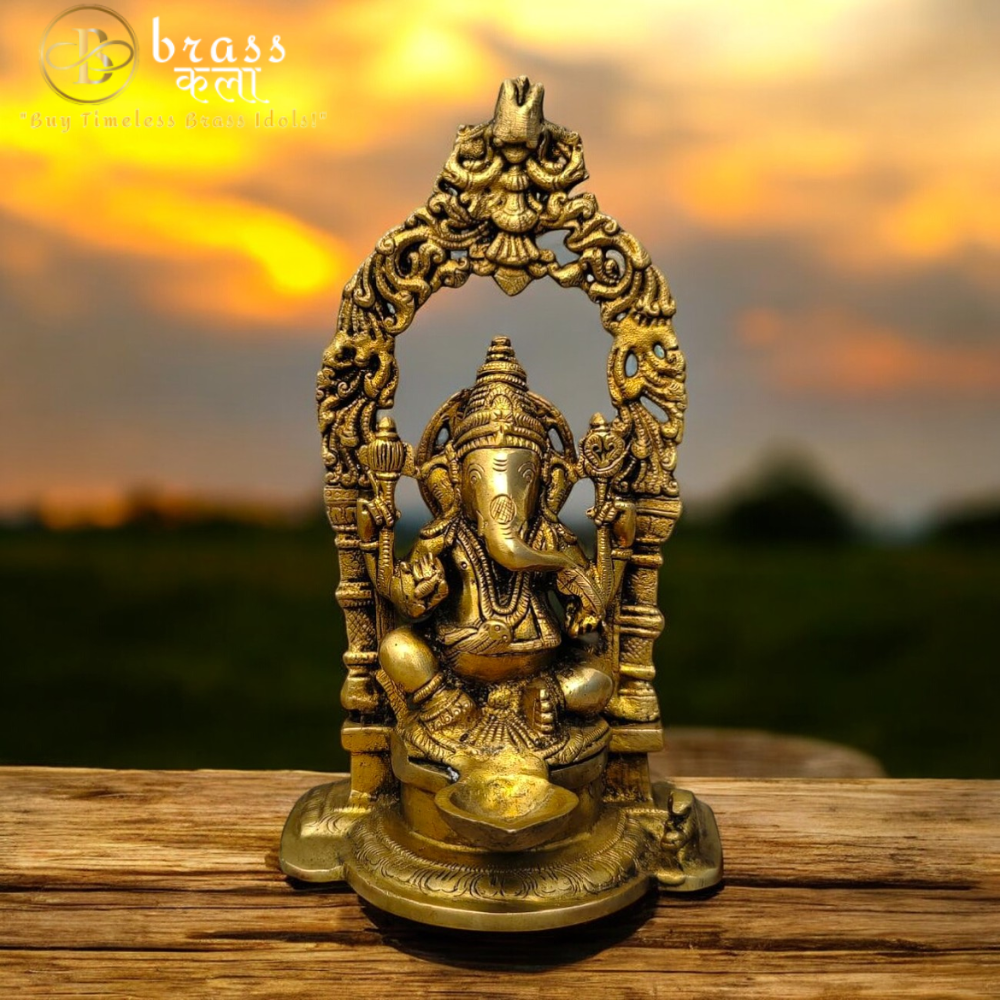 Brass Diya With Brass Ganesha Idol