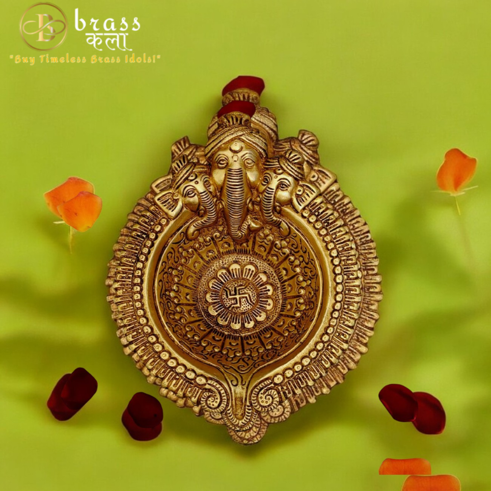 Large Size Brass Ganesh Face Diya