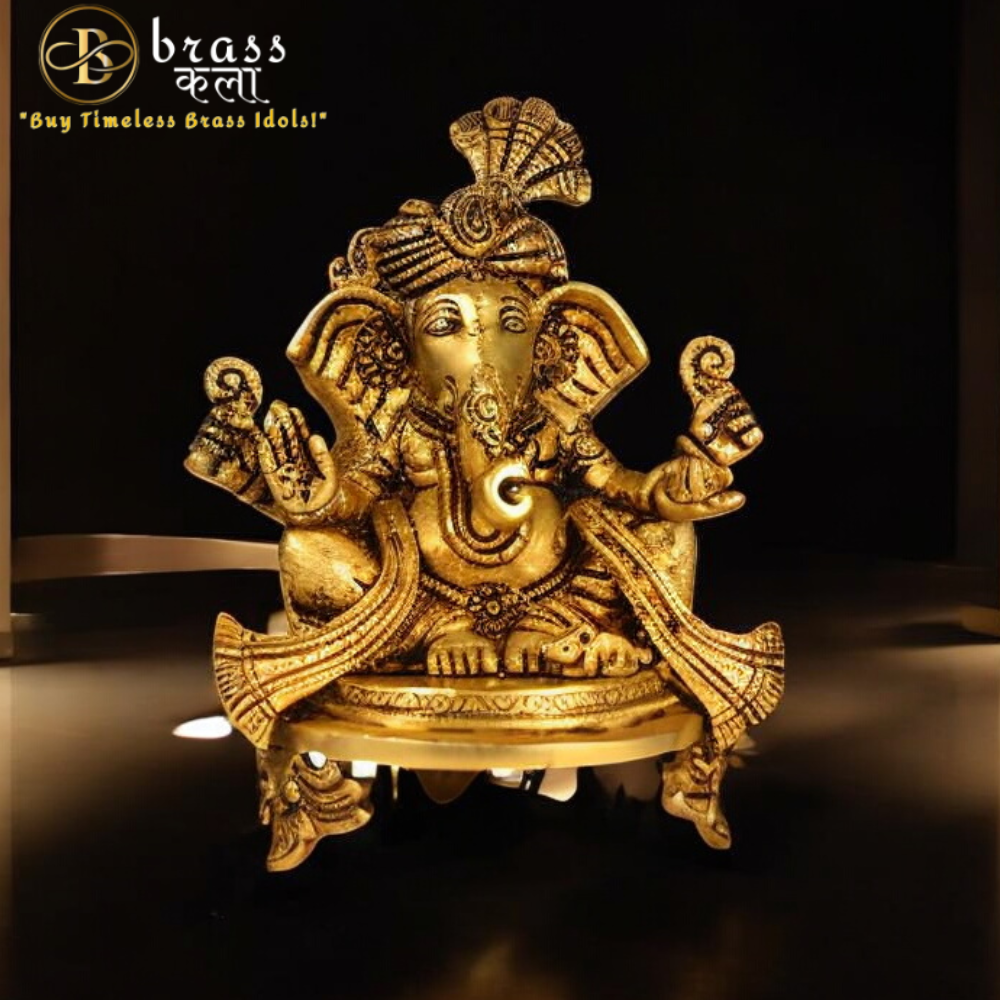 Brass Pagdi Ganesh Statue