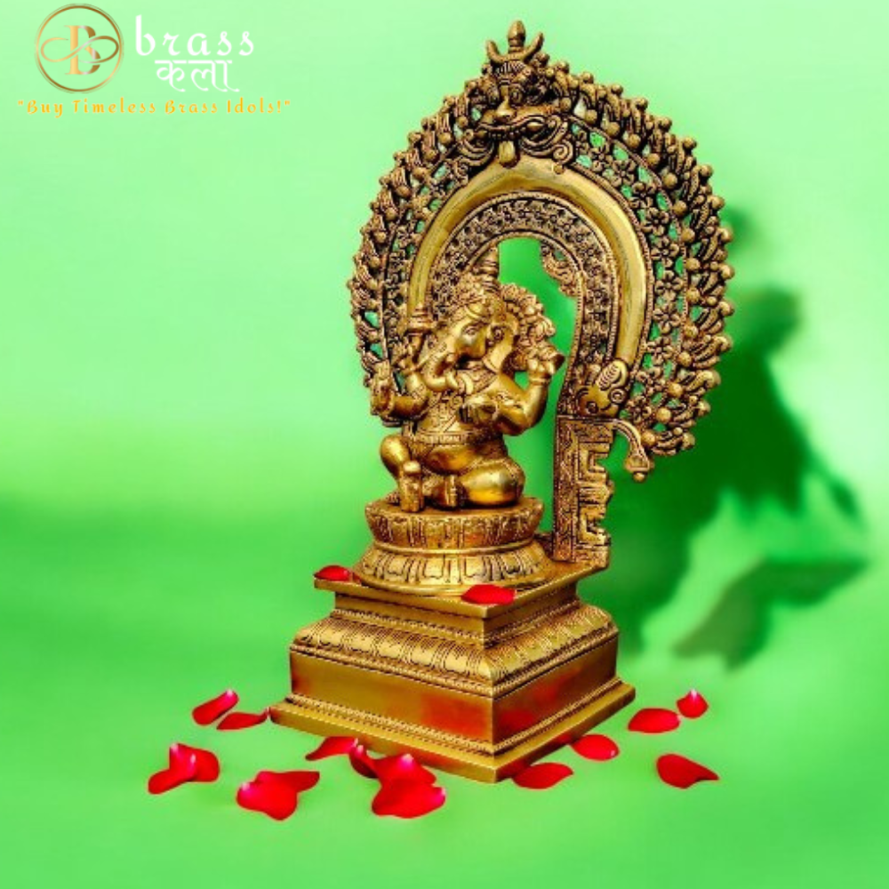 Brass Ganesh Murti Sitting on Singhasan
