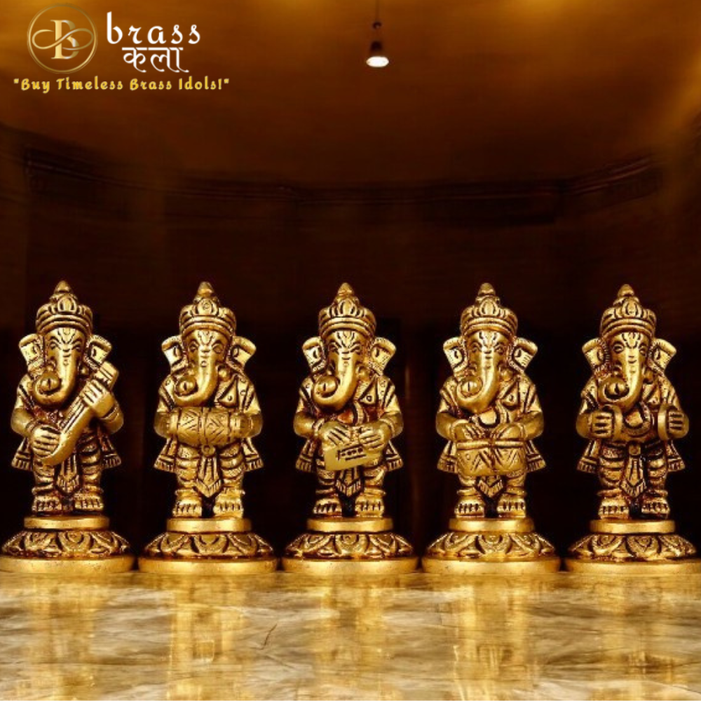 Brass Ganesh Murti Musical Set