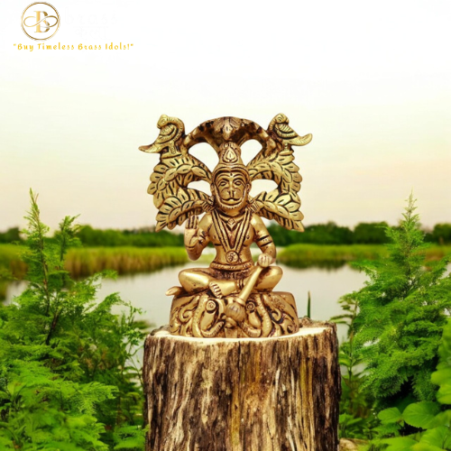 Brass Hanuman Idol Sitting On Meditation With A Tree On His Back